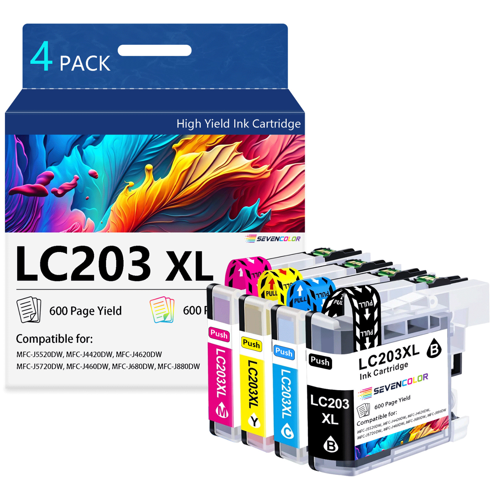 LC203 XL Ink Cartridges High Yield 4-Color - Compatible for MFC-J480DW Printer