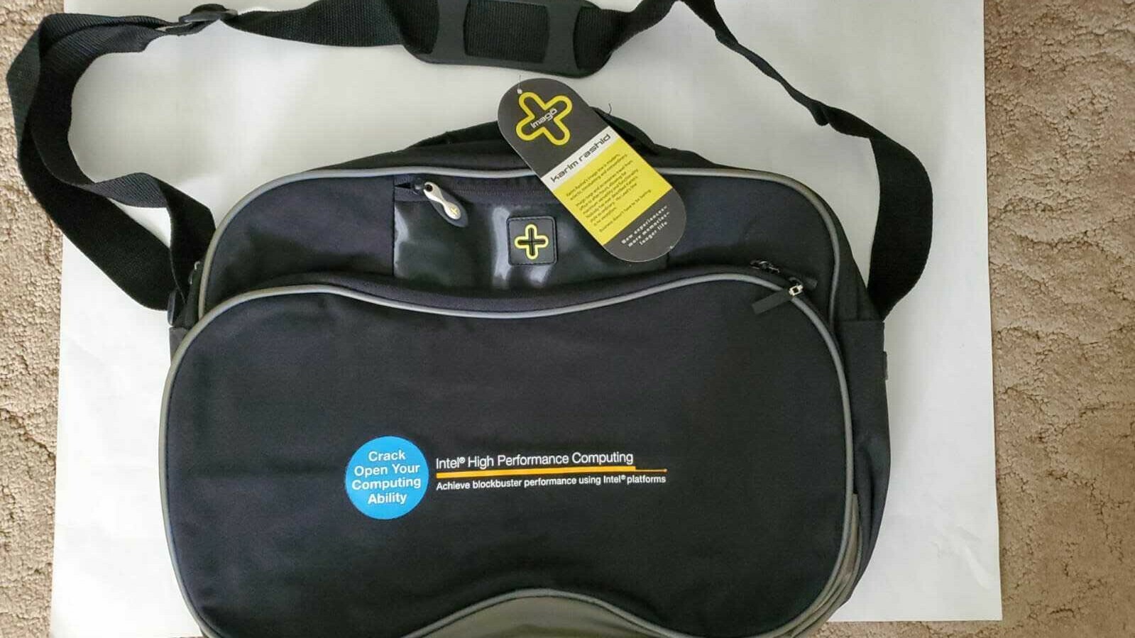 VINTAGE Intel Black Shoulder Tote Briefcase Bag Imago by Karim Rashid