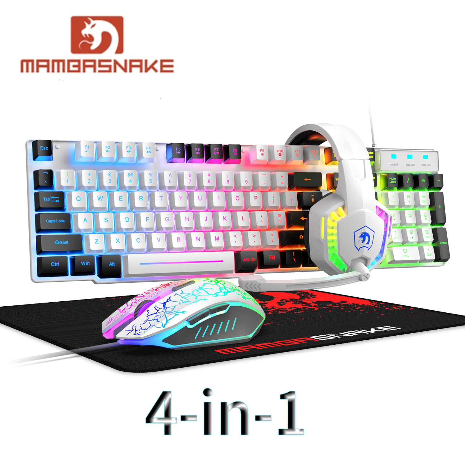 4-in-1 Wired Gaming Combo RGB Keyboard Mouse Headset Mouse Pad PC Gaming Set