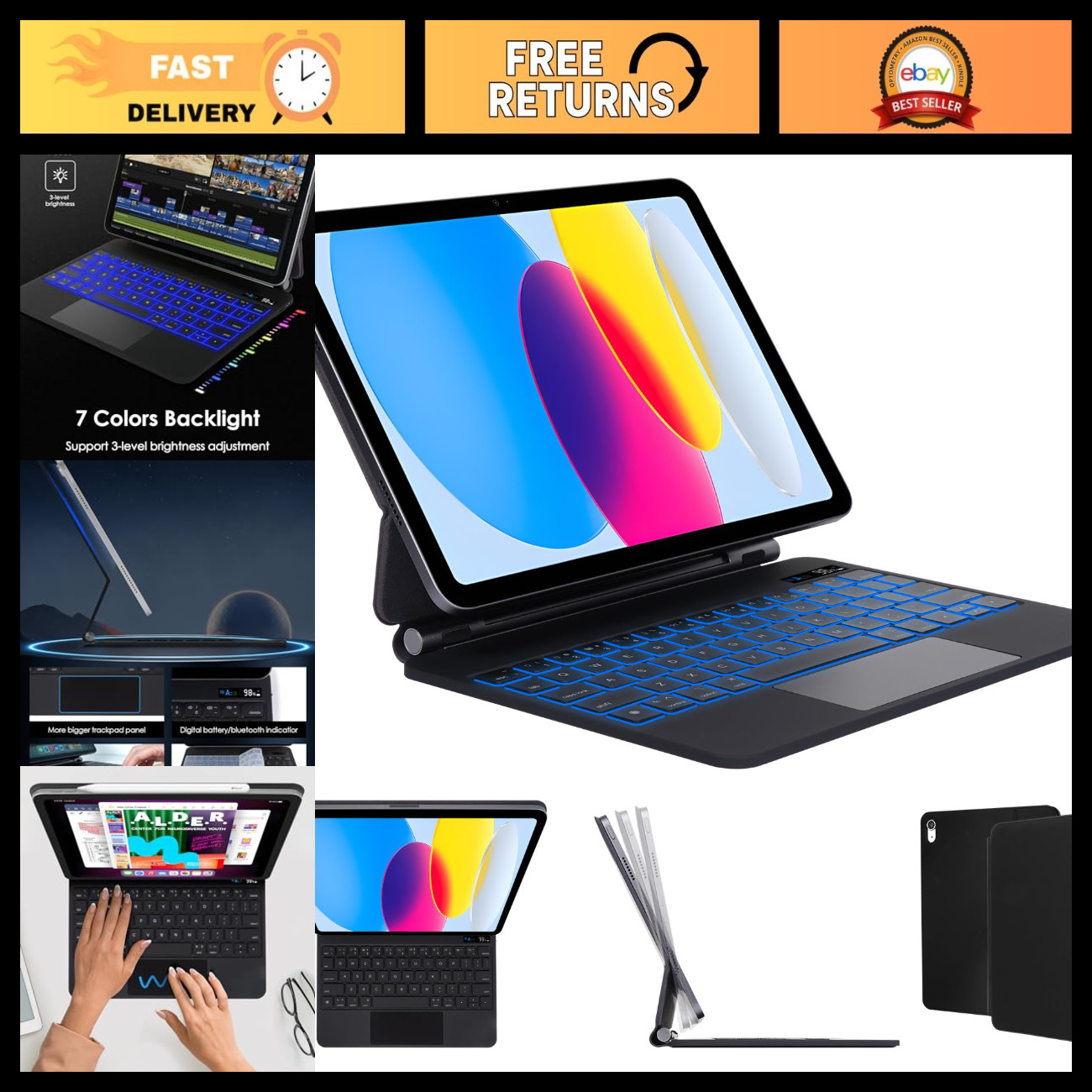 Magnetic Keyboard Case for iPad 10th/11th Gen 2022/2025, Backlit, Trackpad, Stan