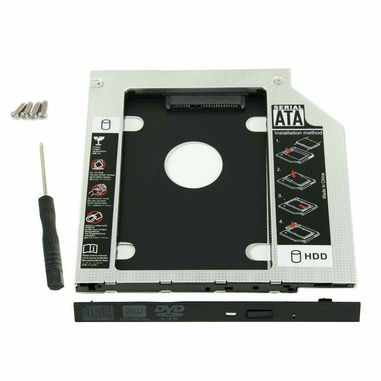 12.7mm Universal For SATA 2nd HDD SSD Hard Drive Caddy CD/DVD-ROM Optical Bay