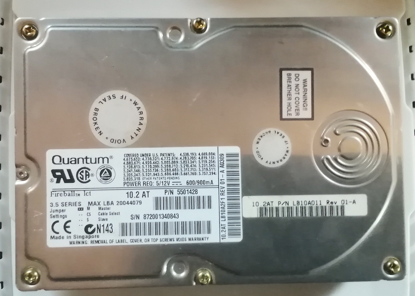 Quantum Fireball ICT 10.2AT 3.5Series Max LBA20044079 P/N 5501428 5/12V