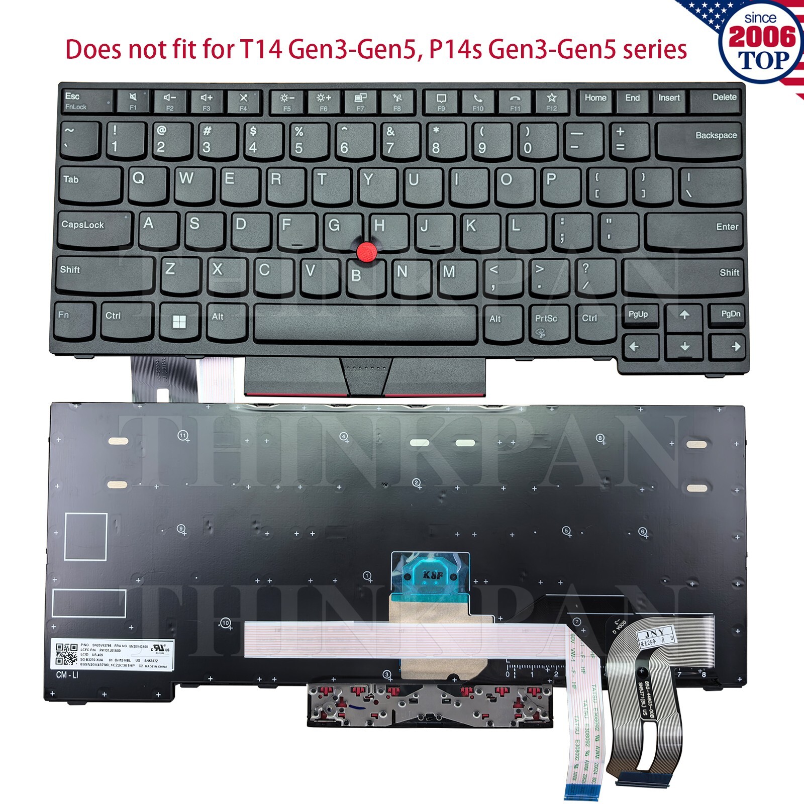 New US Non-Backlit Keyboard for Lenovo ThinkPad T14 Gen 1 Gen 2 P14s Gen 1 Gen 2