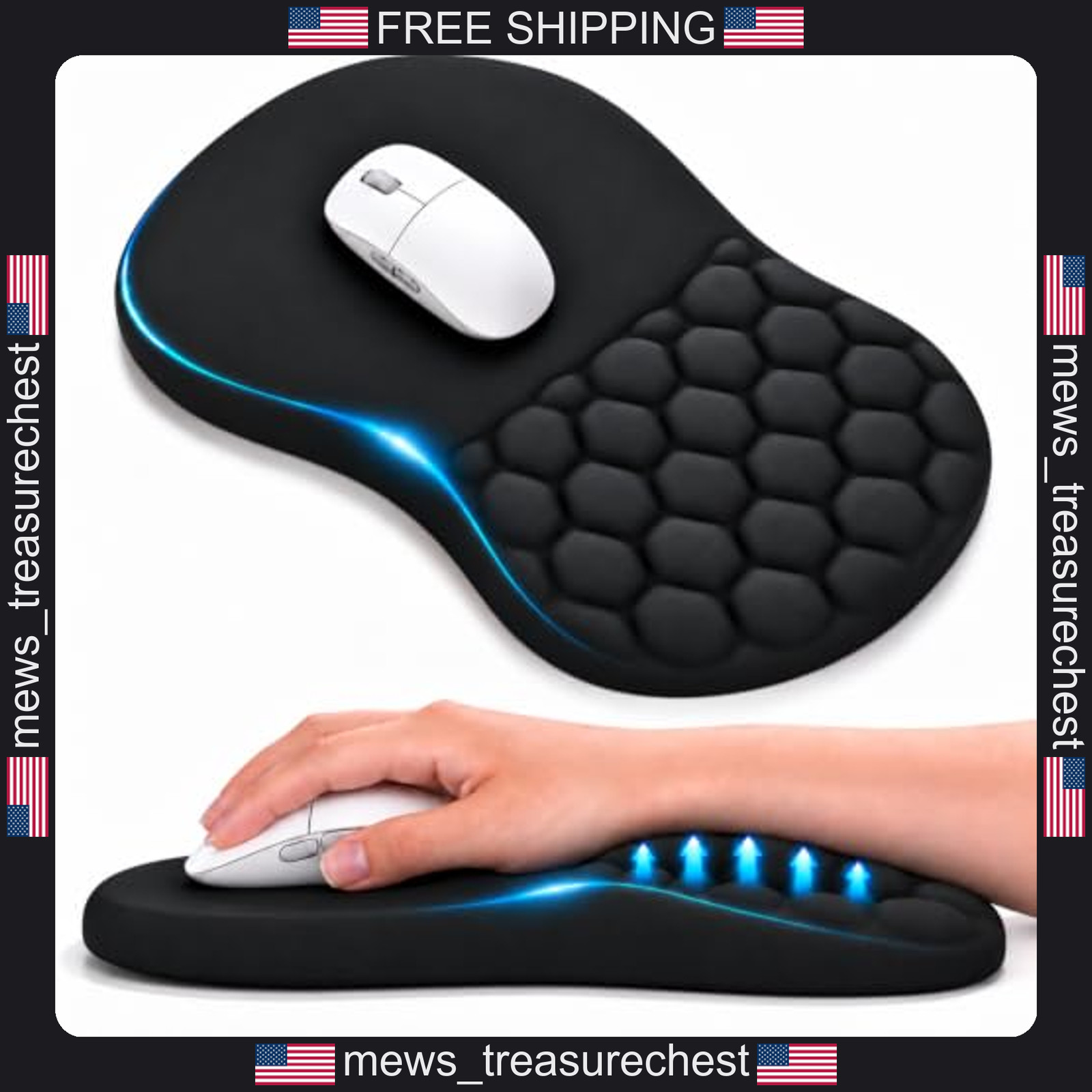 Ergonomic Mouse Pad with Wrist Rest, Large 12x8 Inch, Black