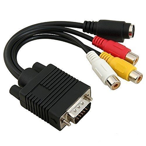 2X VGA to S-Video 3 RCA AV TV Out Cable Adapter Converter PC Computer Laptop NEW
