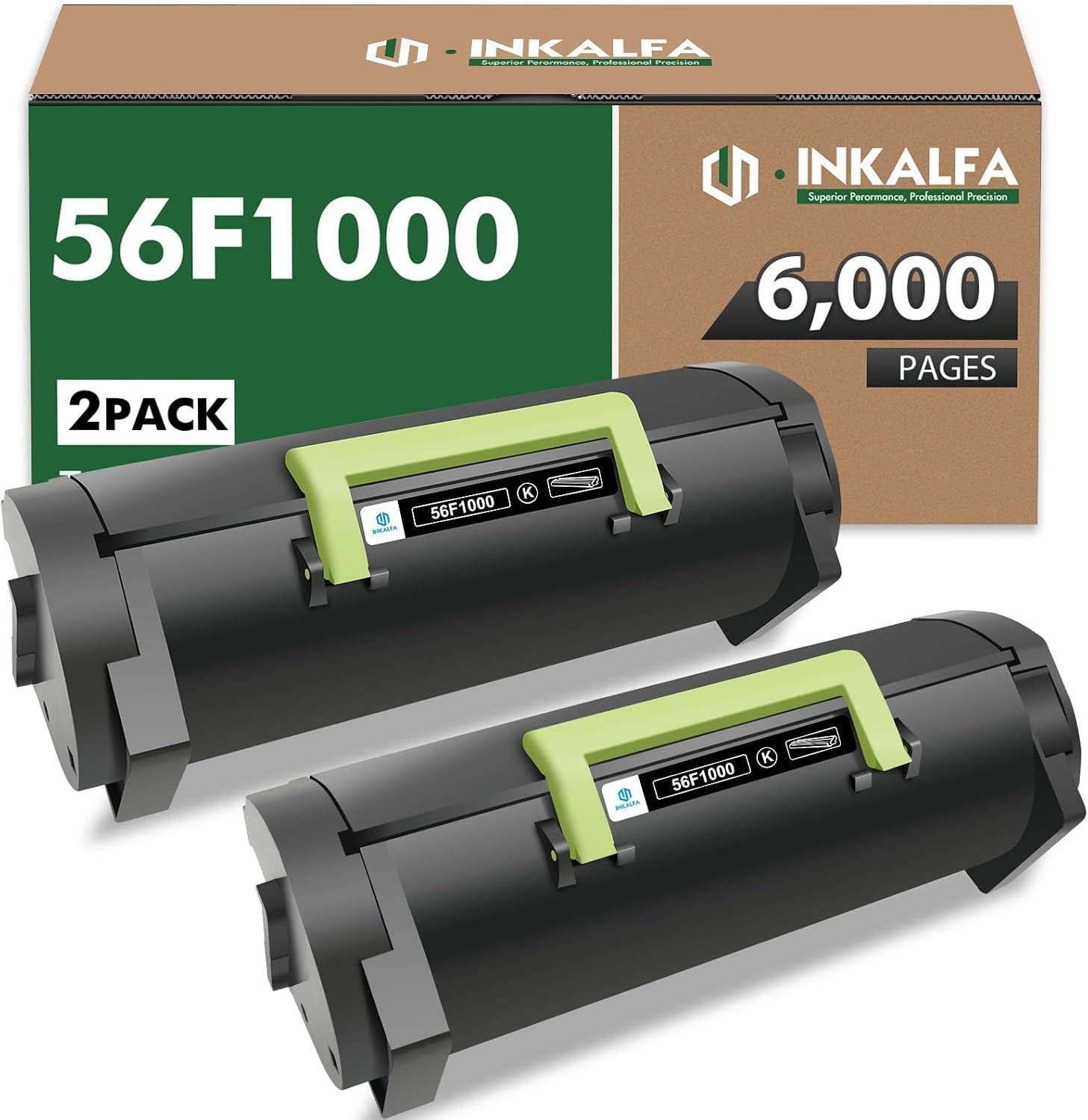 2 pack 56F1000 56F1H00 Black Toner Cartridges Compatible for Lexmark