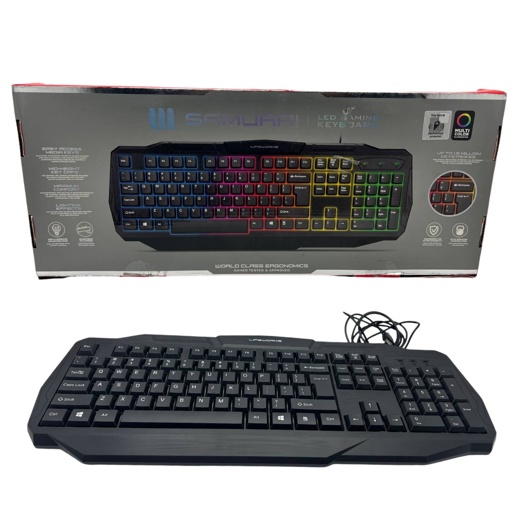 RGB Wired Gaming 100% Keyboard USB for Windows Mac PC Rainbow Lifeworks Samurai