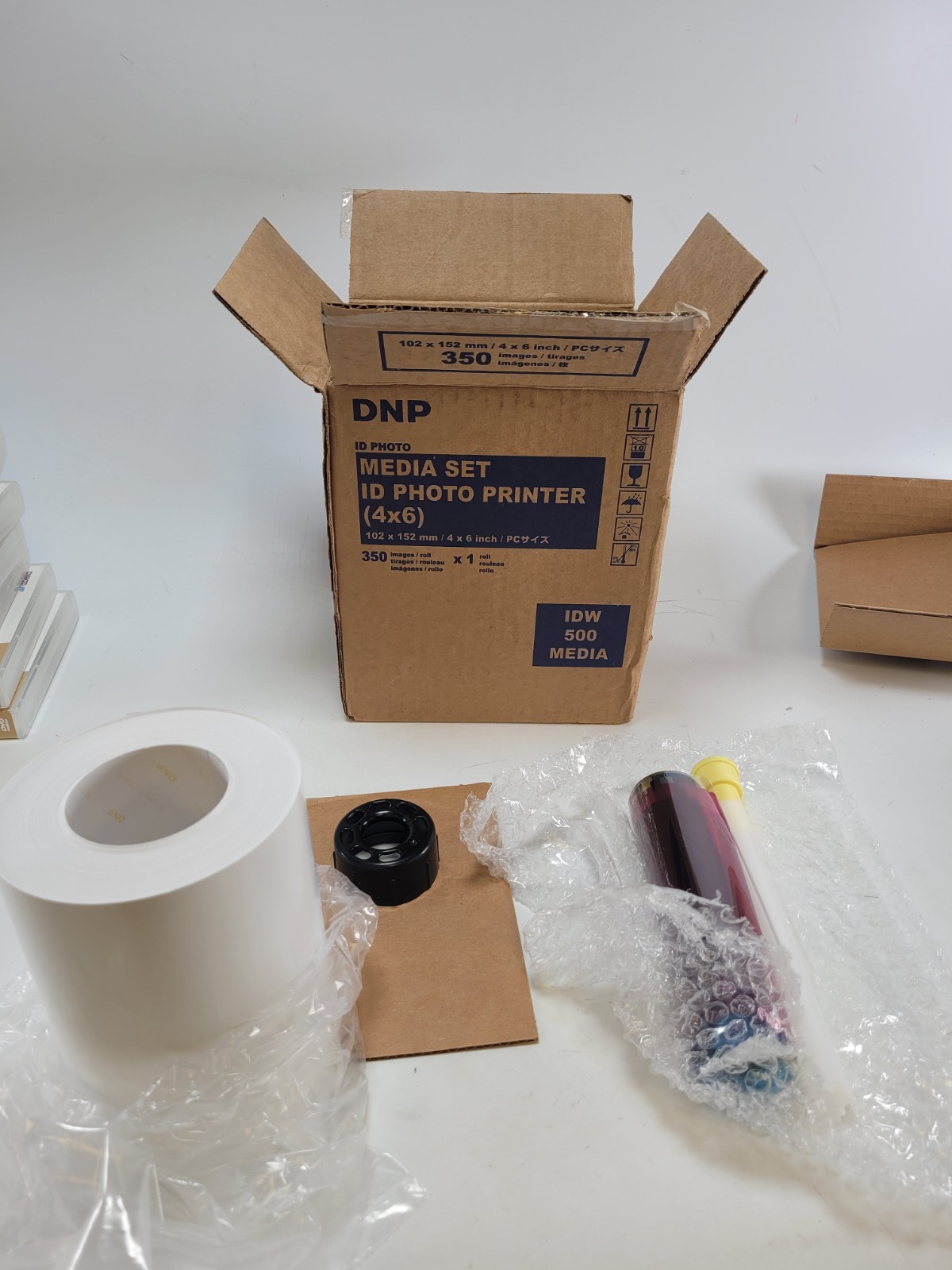 DNP IDW 500 ID Photo Printer Media Set 4x6 350 Prints Roll Ribbon Kit FL-RX1HS