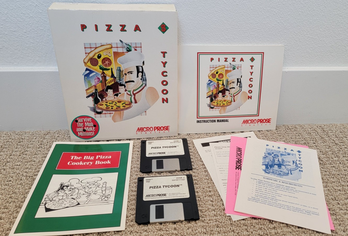 Pizza Tycoon 1994 MicroProse PC Game Floppy Disk - Big Box Complete / CIB