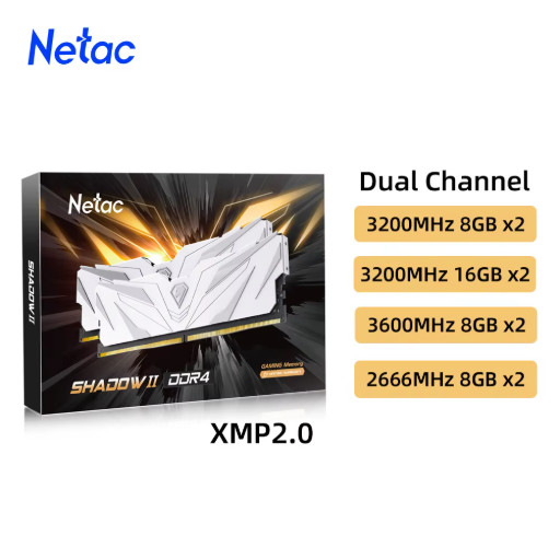 Netac Shadow II DDR4 RAM 16GB 32GB Dual Kit 3200 3600MHz 288Pin XMP Heatsink