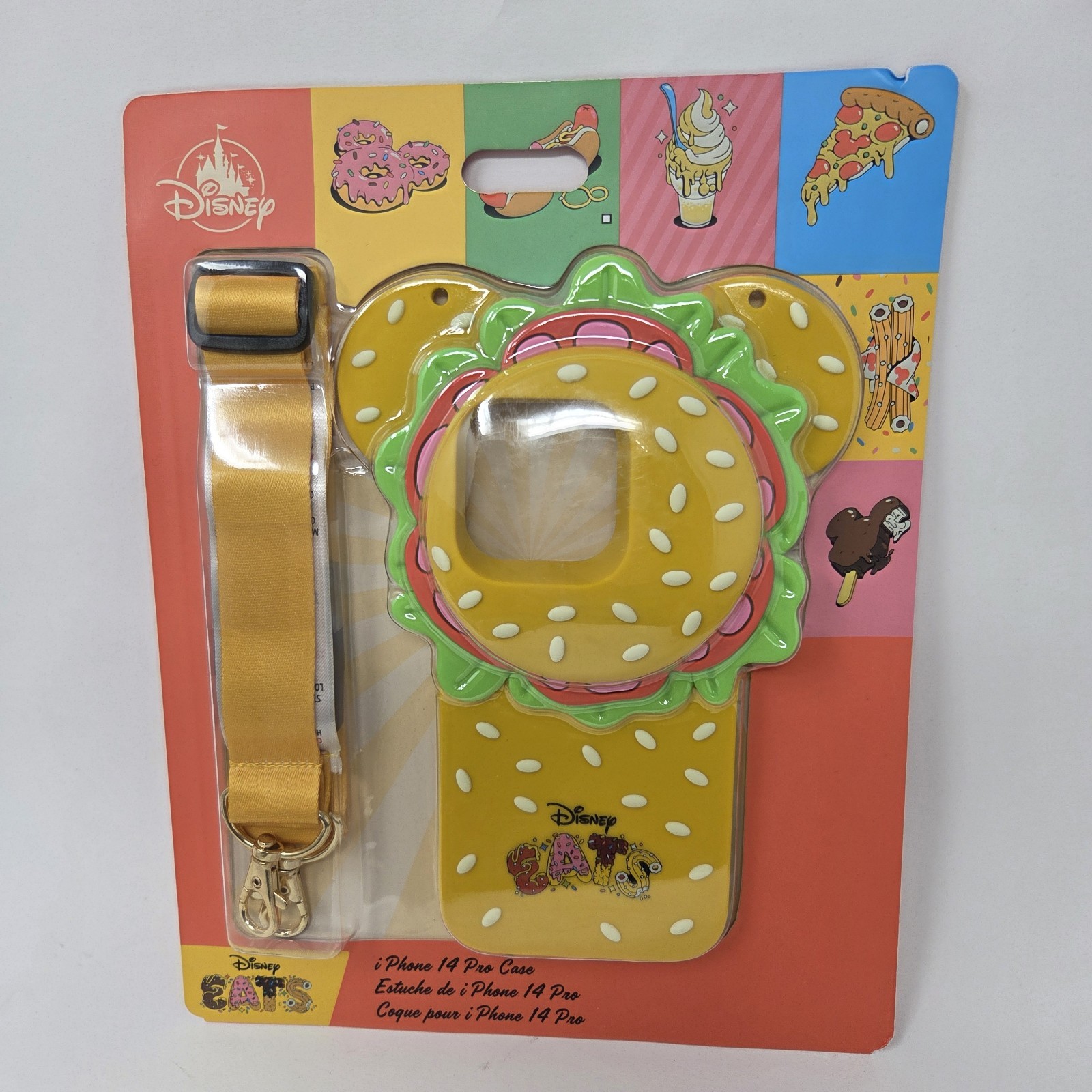 2024 DISNEY PARKS Mickey Mouse Hamburger Eats iPhone 14 Pro Cover & Lanyard