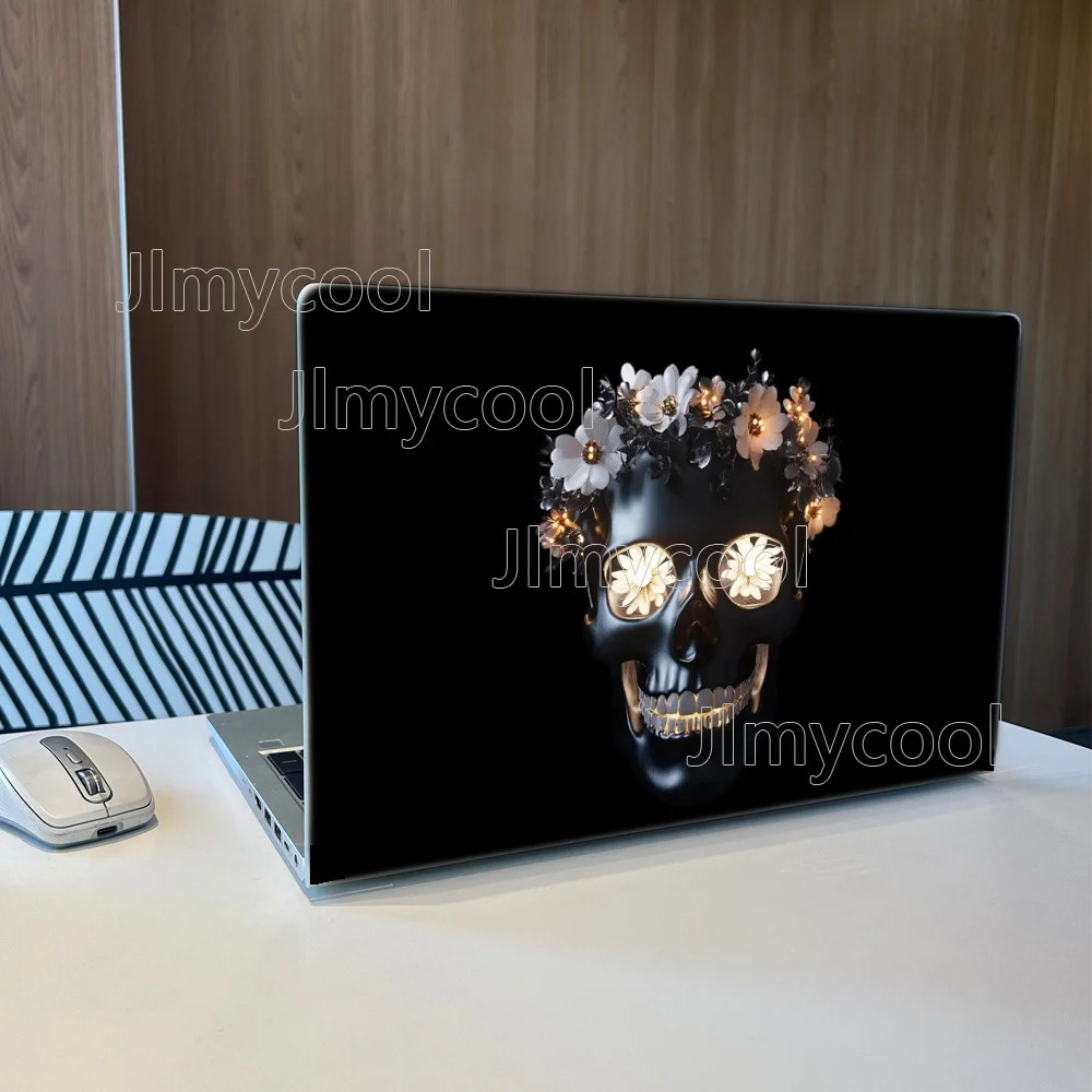 2Pieces Romantic Rose Skull Head Vinyl Laptop Skin Sticker Self-adhesive Case