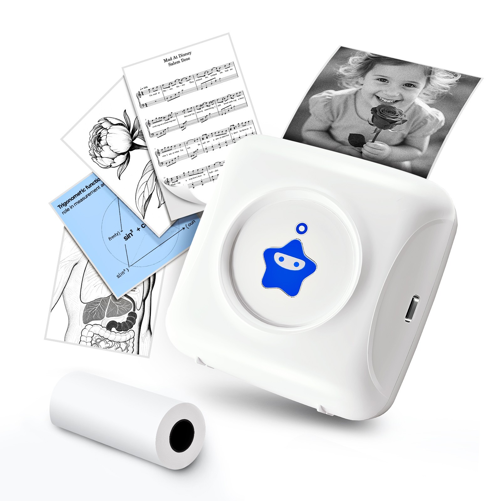 Mini Pocket Thermal Printer Wireless Bluetooth Photo with Label Paper 300dpi