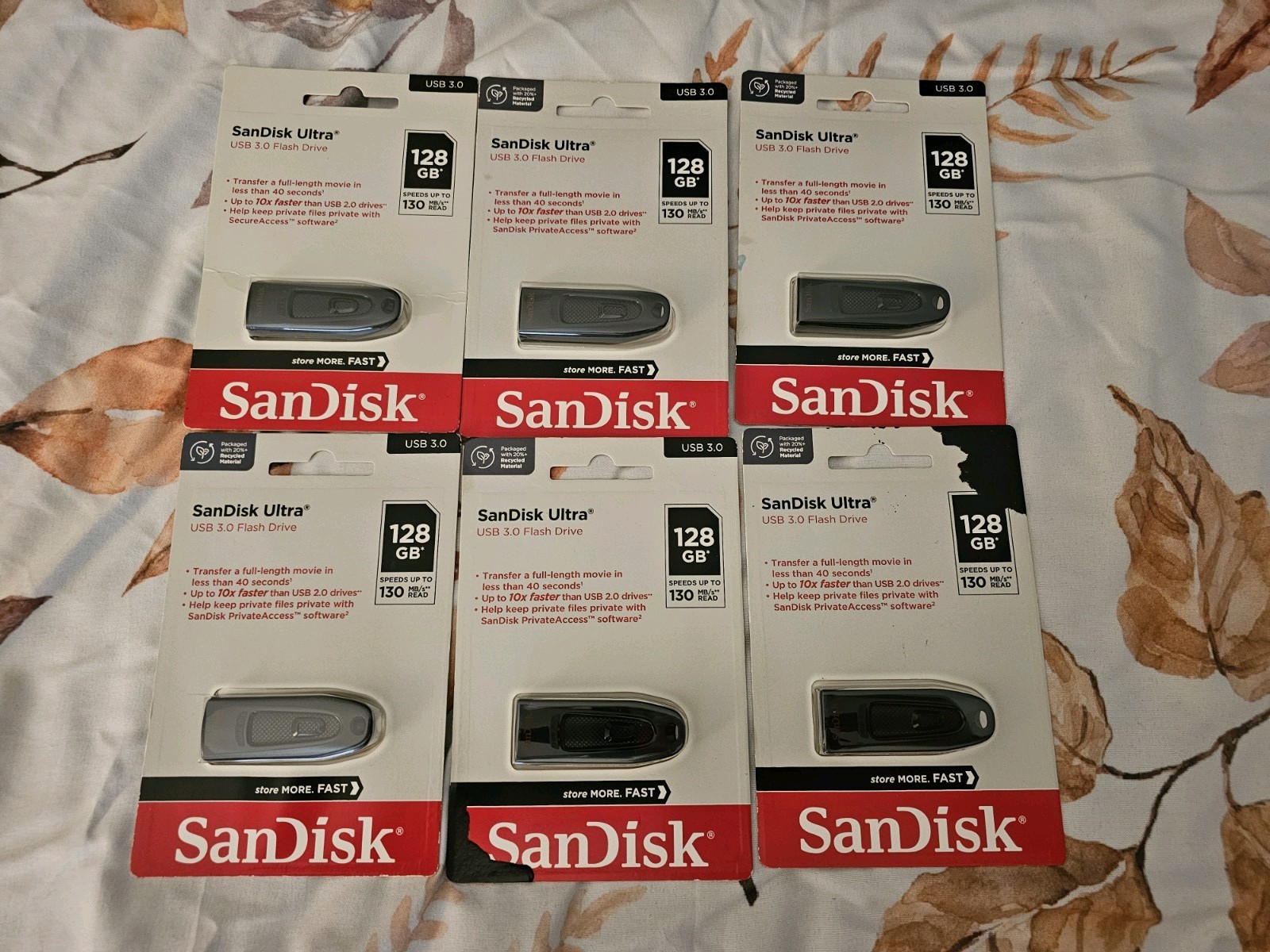 6 pack SanDisk Ultra USB 3.0 Flash Drive 128GB SDCZ48-128G-GAM46, Black