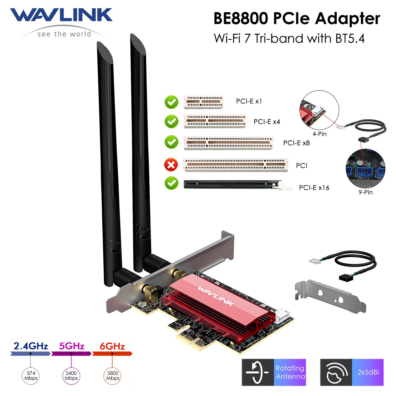 BE8800 WiFi 7 PCIe Network Card Tri-Band BE200 Wireless Adapter with BT5.4