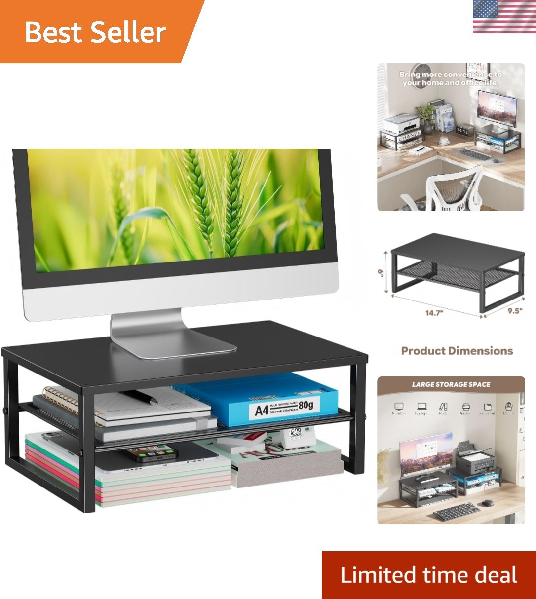 2-Tier Computer Monitor Stand Riser, Desk Organizer for Monitor, Printer & La...