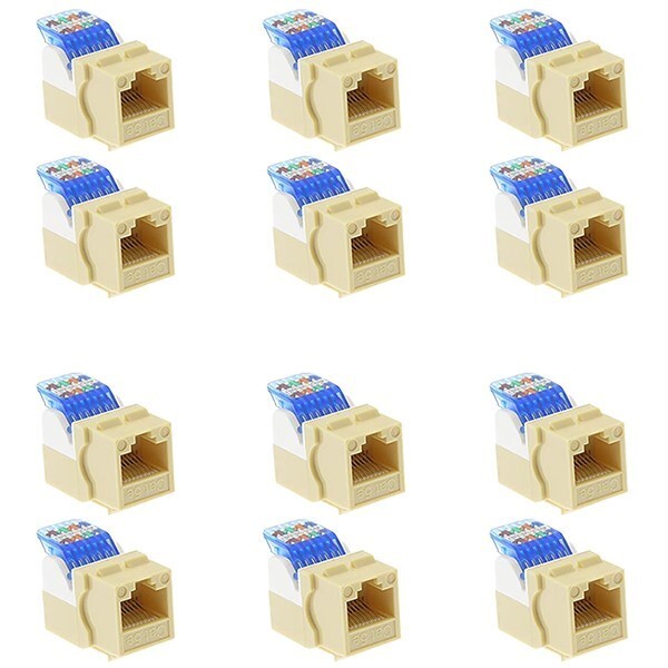 12x RJ45 Cat5e Network LAN Ethernet Keystone Jack Tool Less Snap In 8P8C Ivory