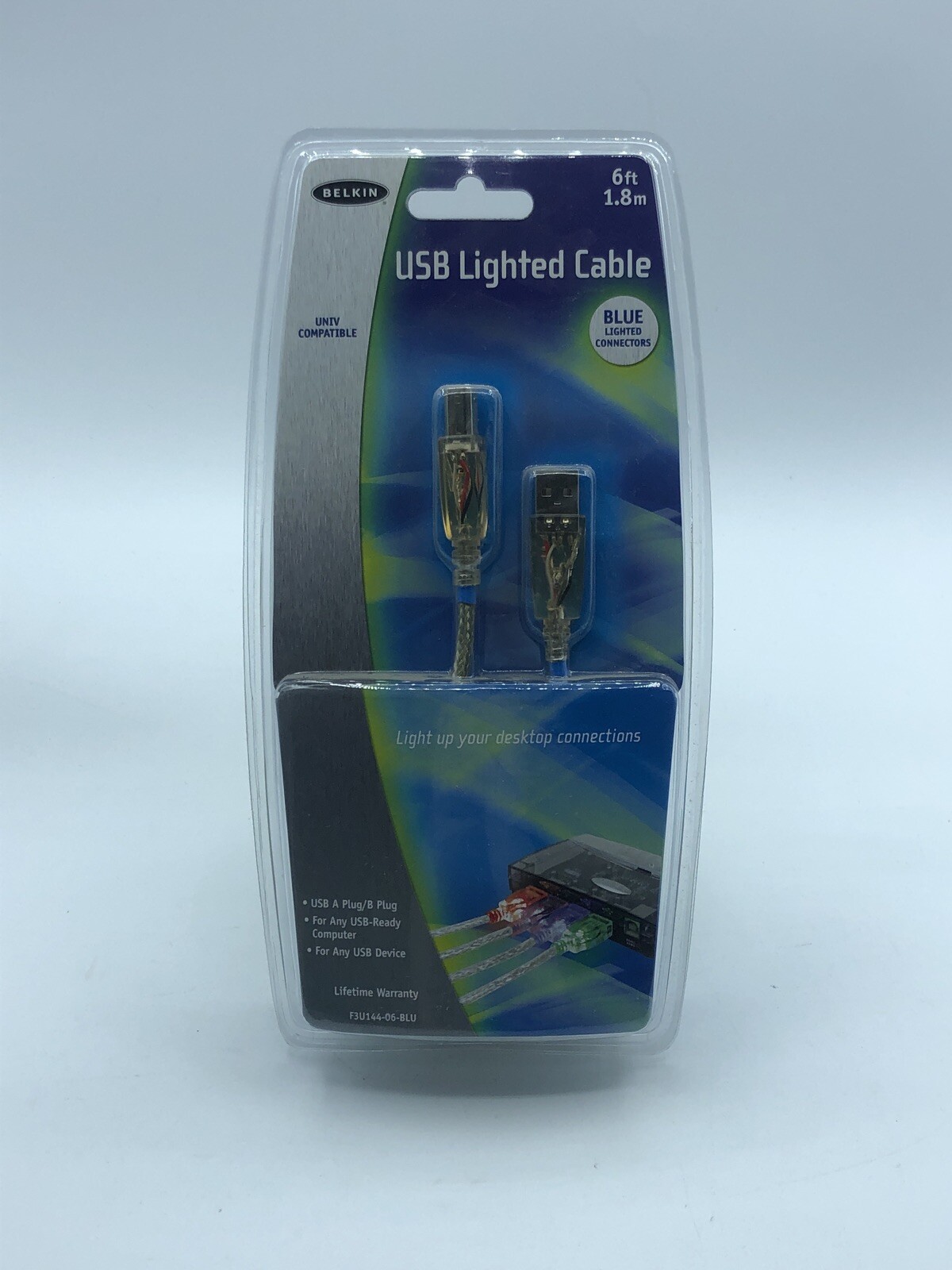 Belkin USB Lighted Cable, BLUE Lighted Connectors, 6ft - C77