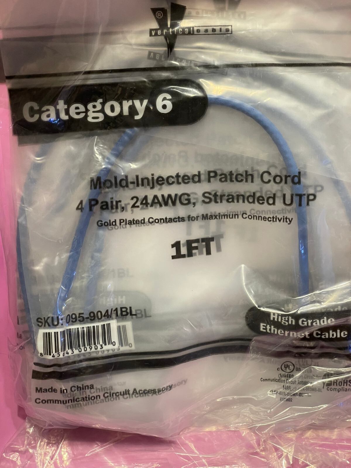 10pcs 1FT Cat6 Ethernet Patch Cable Blue RJ45 24AWG UTP Vertical Cable