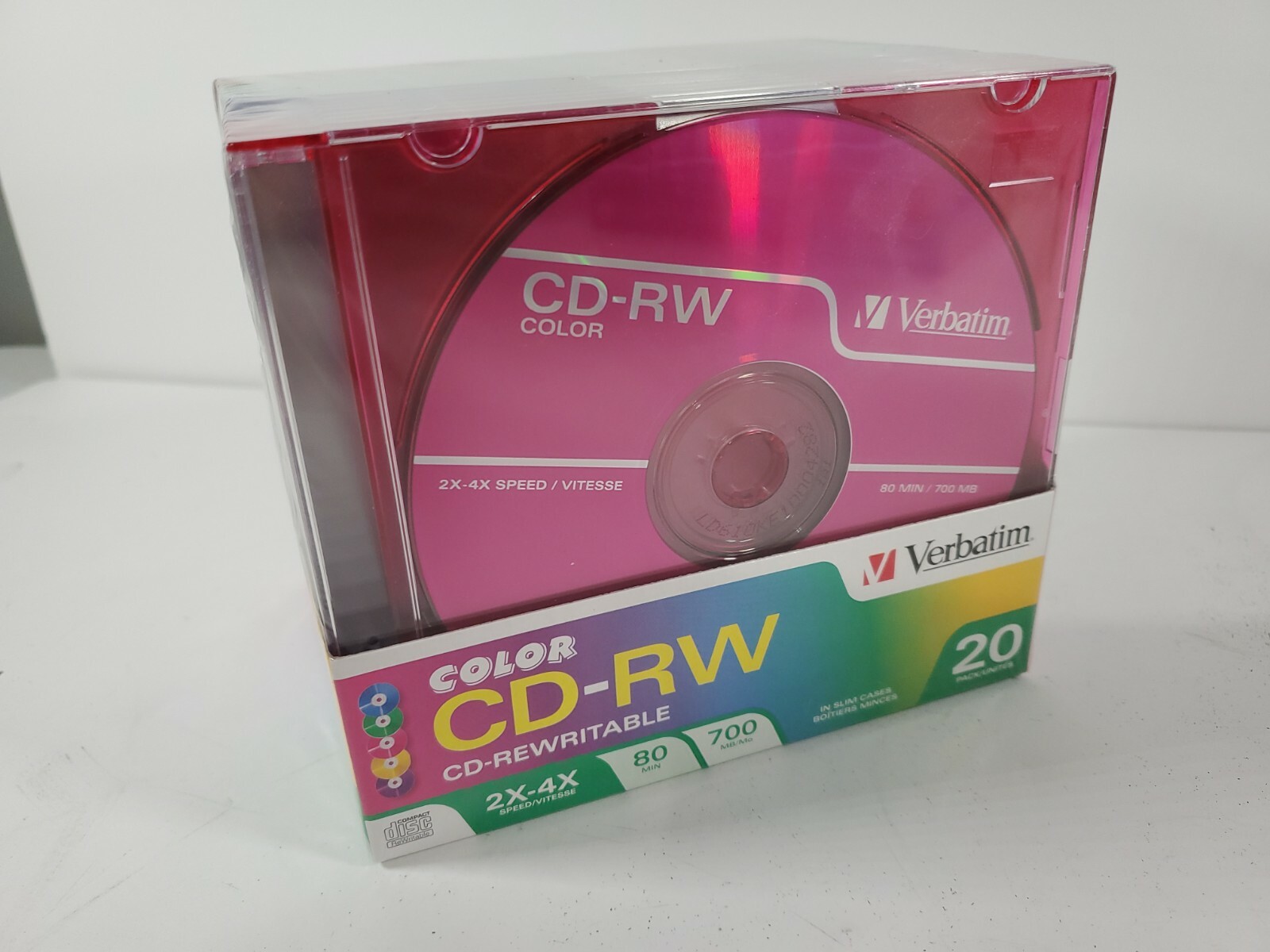 2004 Verbatim 20 Pack Color CD-RW 80MIN 700MB 2x-4x Speed Discs In Slim Cases 
