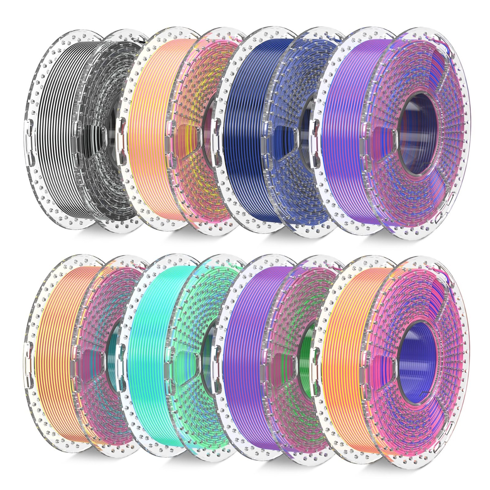 Silk PLA 3D Printer Filament Bundle 1.75mm 8 Spools 2kg Dual Triple Color