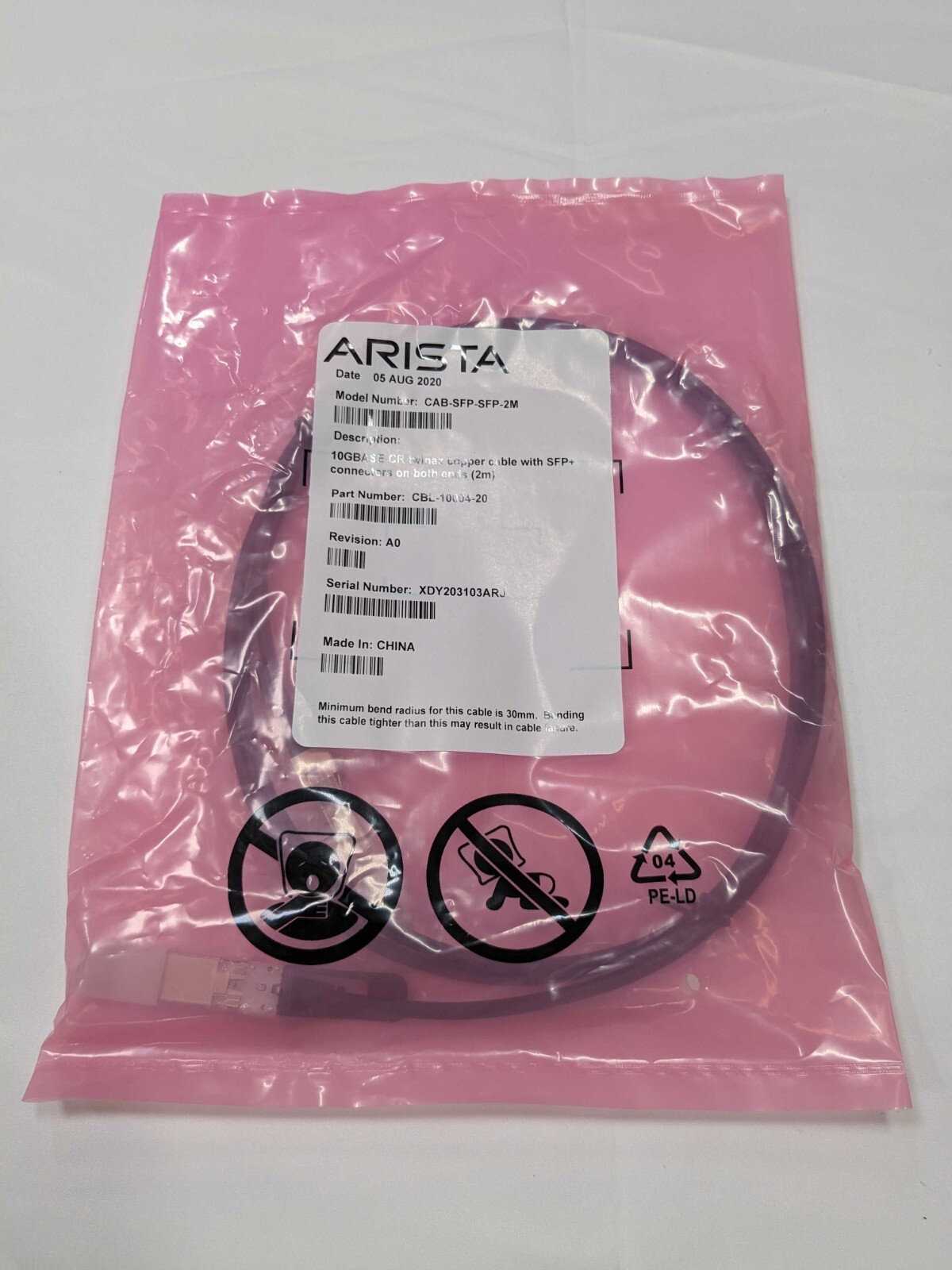 ARISTA CAB-SFP-SFP-2M 10GBASE-CR TWINAX COPPER CABLE CBL-10004-20