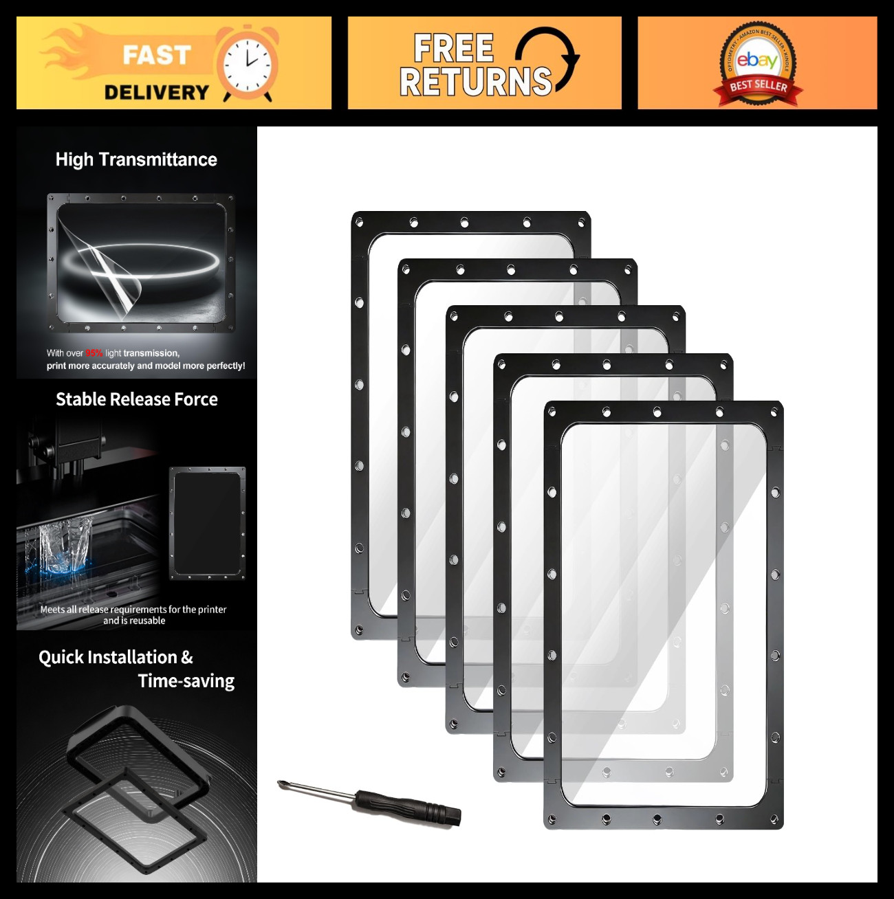5PCS FEP Release Film Sheets for 3D Printers - Ultra Durable Replacement Film