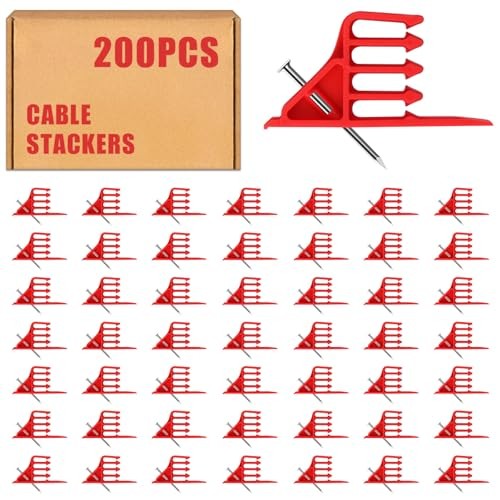 200Pcs Cable Stackers, Cable Staples Clips with Steel Nails, 200Pcs-Red