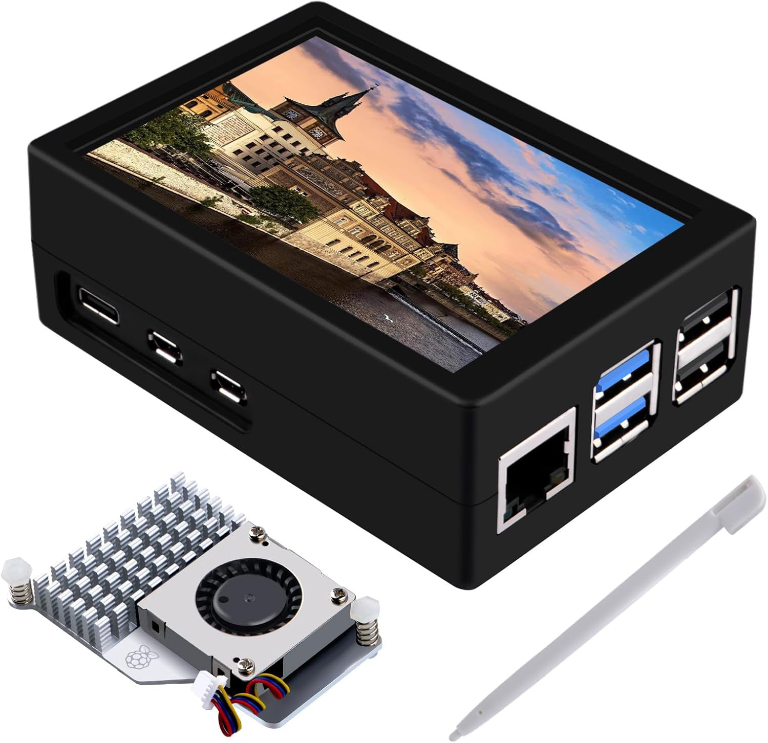 Geeekpi 3.5 Inch HDMI Touch Screen with Case for Raspberry Pi 5, with Official P