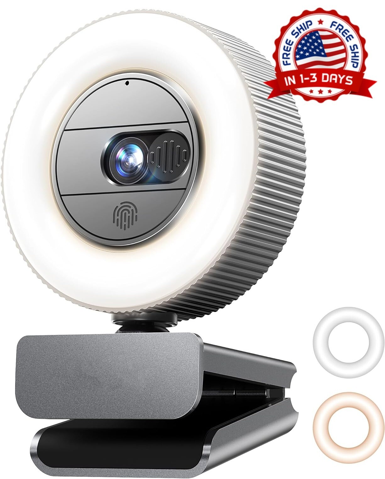 2K Webcam HD Web Cámara De Streaming Con Luz De Anillo Ajustable Micrófono