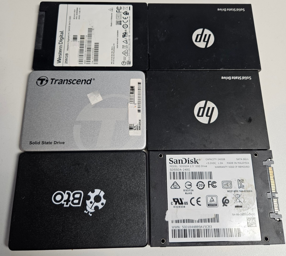 BUNDLE OF 6X SSD 2.5" SOLID STATE HARD DRIVES 2x256 GB 1x128 1x 240 2x 120 HP WD