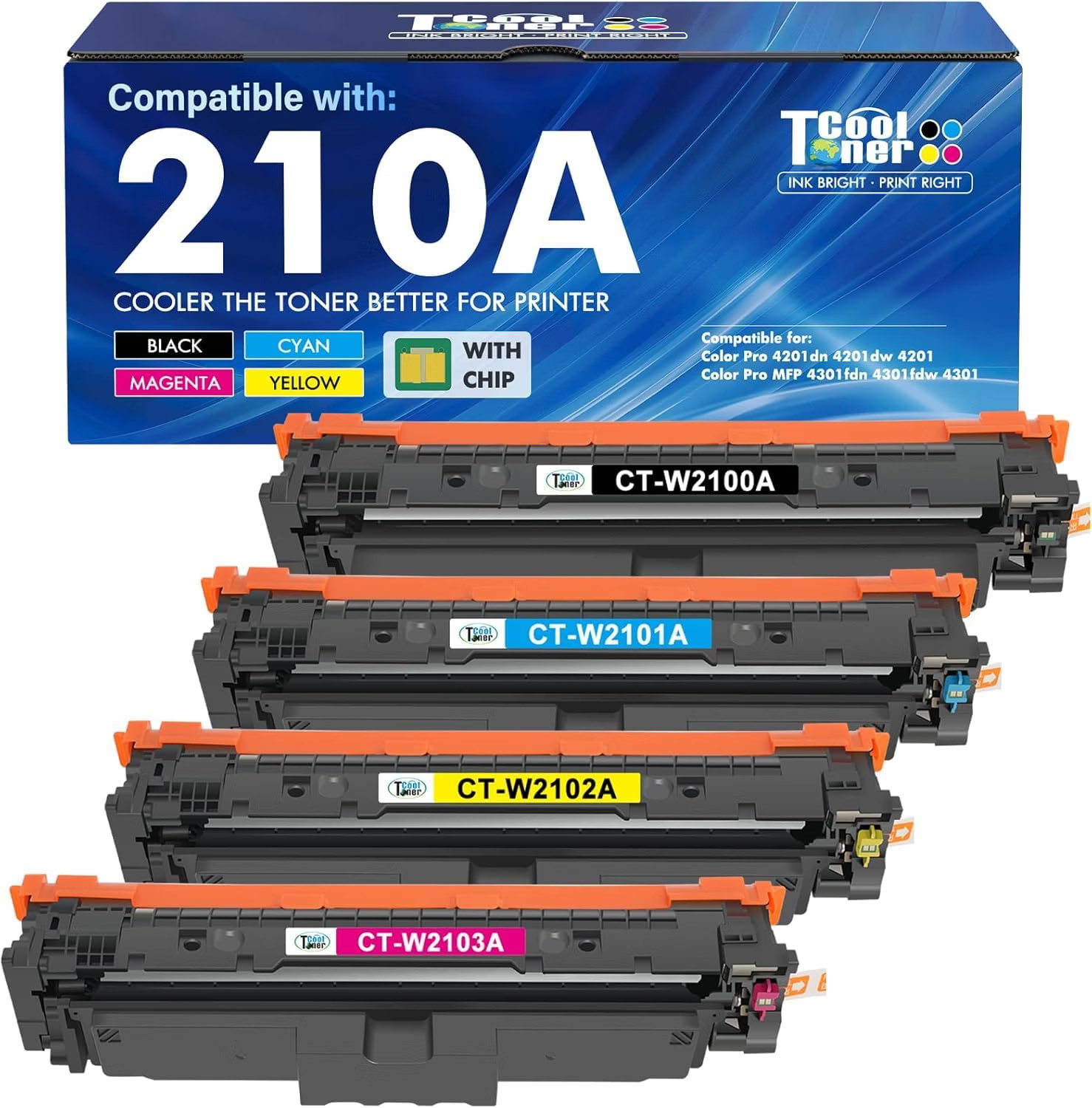 W/chip W2100A Toner Compatible for HP 210A Color LaserJet Pro 4201dw MFP 4301fdw