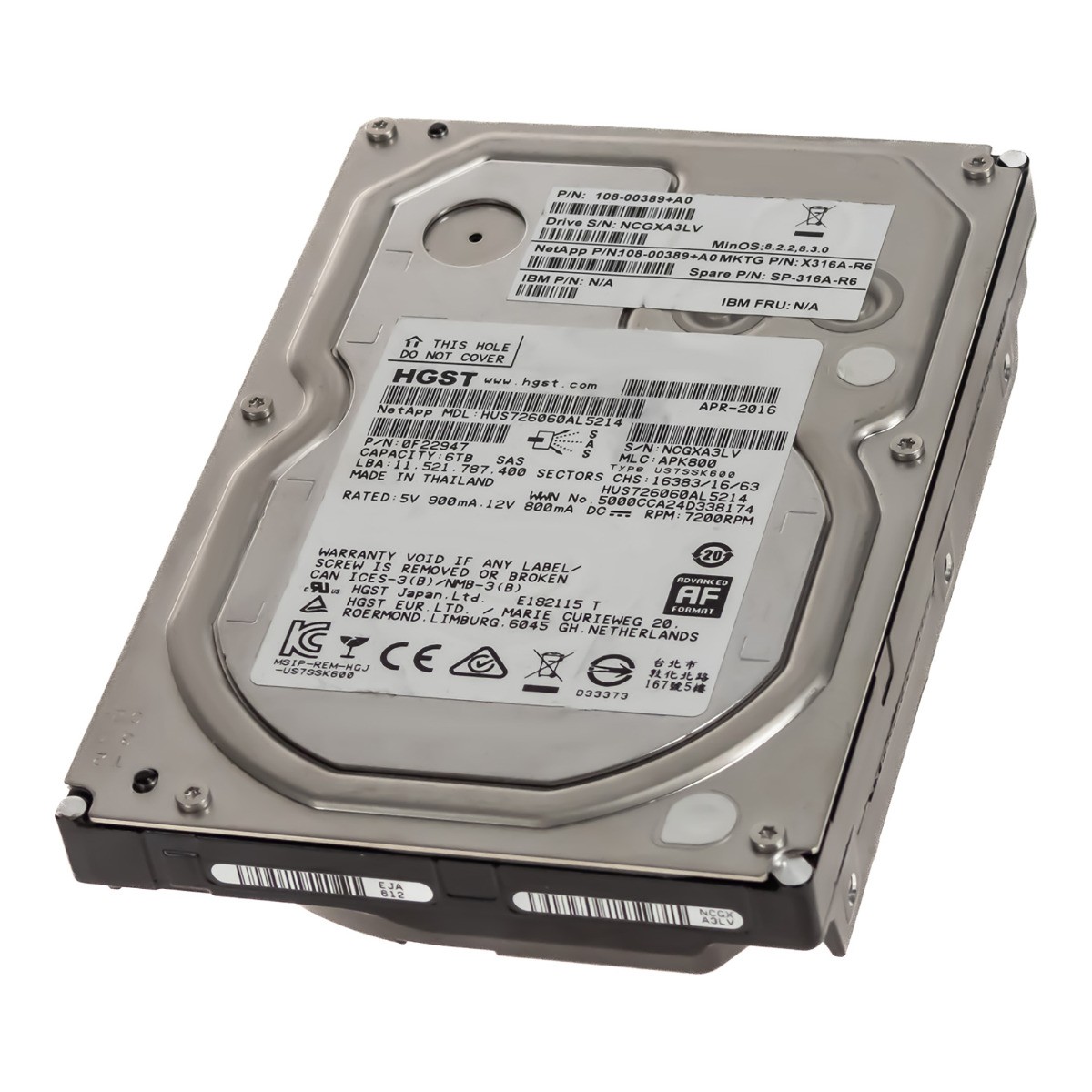NetApp HUS726060AL5214 Internal 3.5" 6TB 7.2K SAS-3 128MB HDD