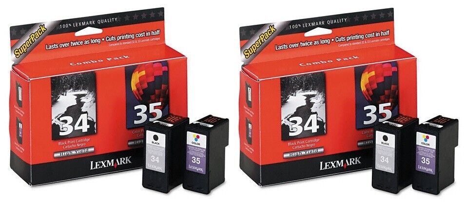 4 NEW Genuine Factory Sealed Lexmark 34 Black 35 Color Inkjet Cartridges