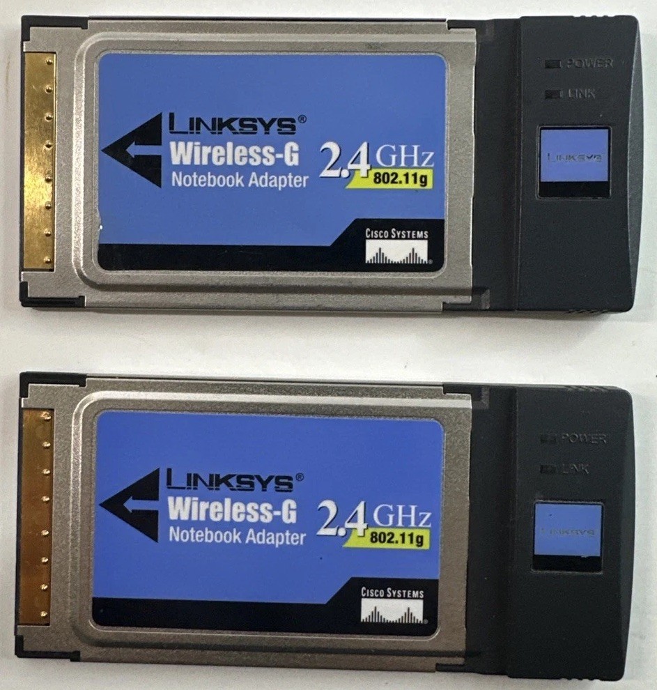 2x LOT - Linksys PCMCIA Wireless G Notebook Adapter WPC54G Laptop Wi-Fi