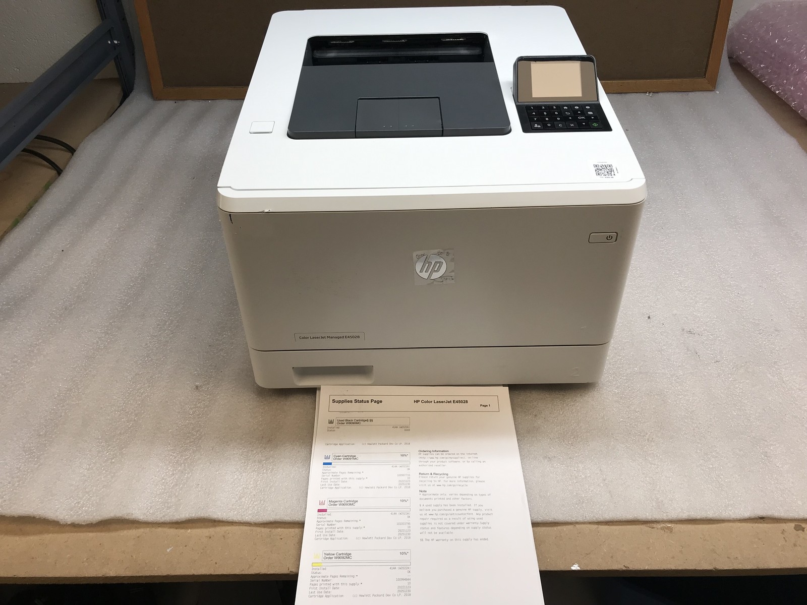 HP Color LaserJet Managed E45028 laser printer 435 Page count Tested Toner Inc