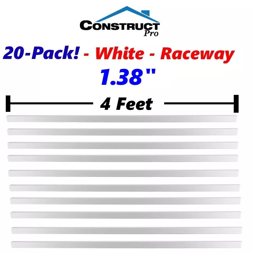 20 Pack Construct Pro Raceway Cable Covers 4ft Sections x 1.38" White Bundle Lot