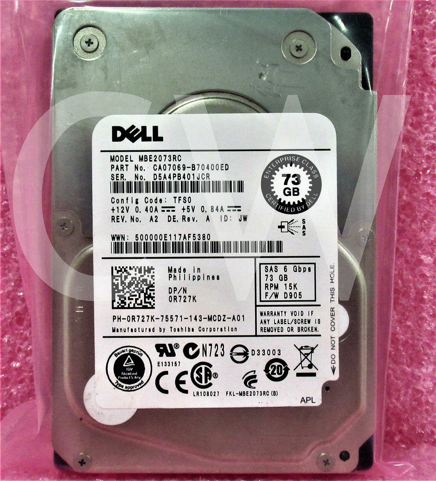 R727K 0R727K MBE2073RC Dell 73GB 15K RPM 6Gbps 2.5" SAS HDD Hard Drive