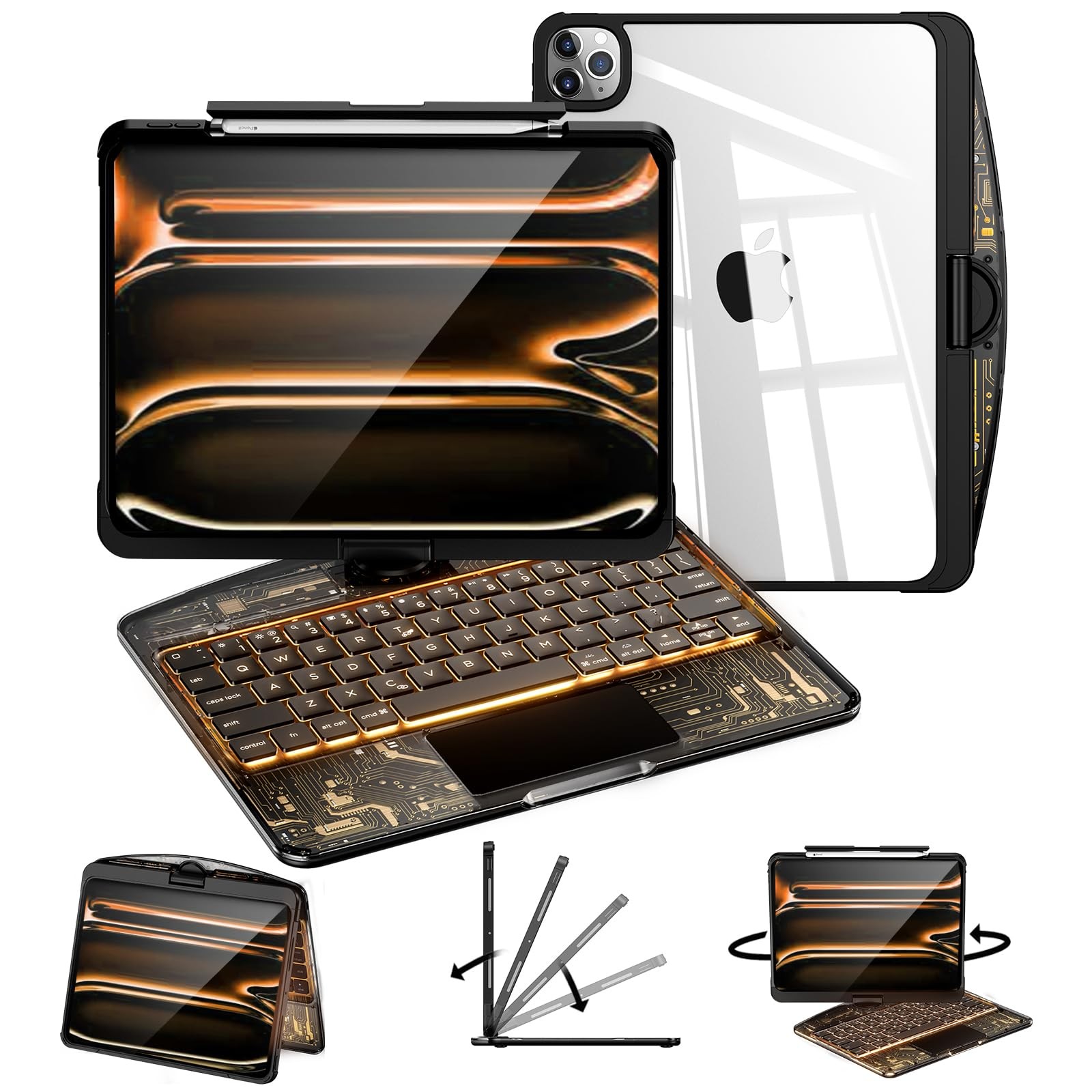 ND NAIDUN Clear Keyboard Case iPad Air 13 M2/M3 iPad Pro 12.9 Backlit Touchpad