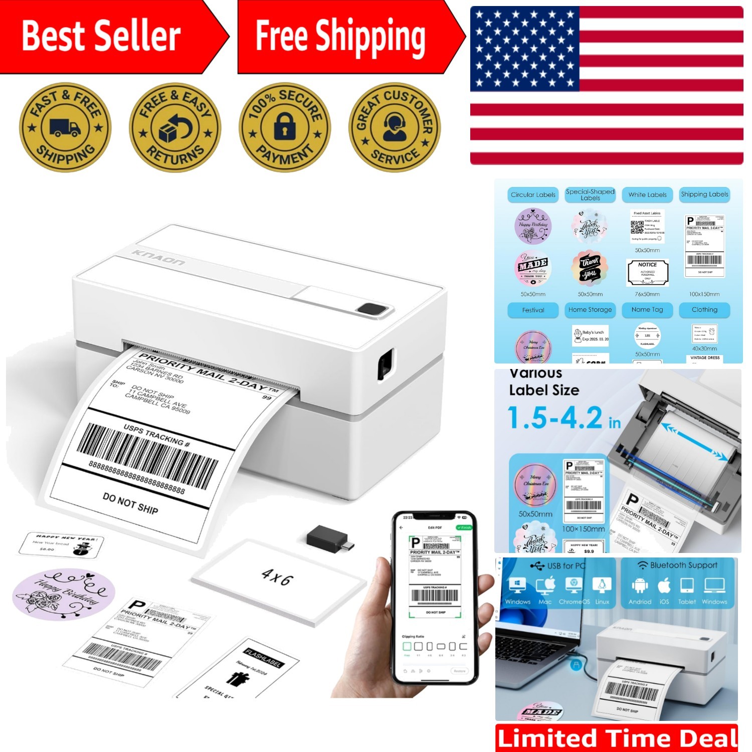 Compact 4x6 Bluetooth Thermal Label Printer – Ideal for eBay, Shopify & USPS