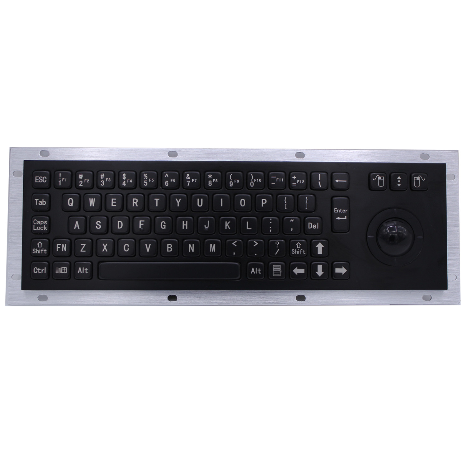 Black Industrial USB Keyboard With Mechanical Trackball Kiosk Metal Keypad