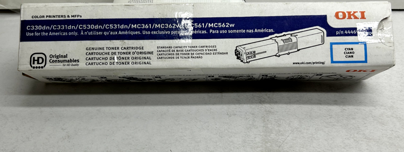 NEW Open Box Genuine Oki Cyan Toner 44469703 for CN330/CN350/MC361/561 N1086 C9