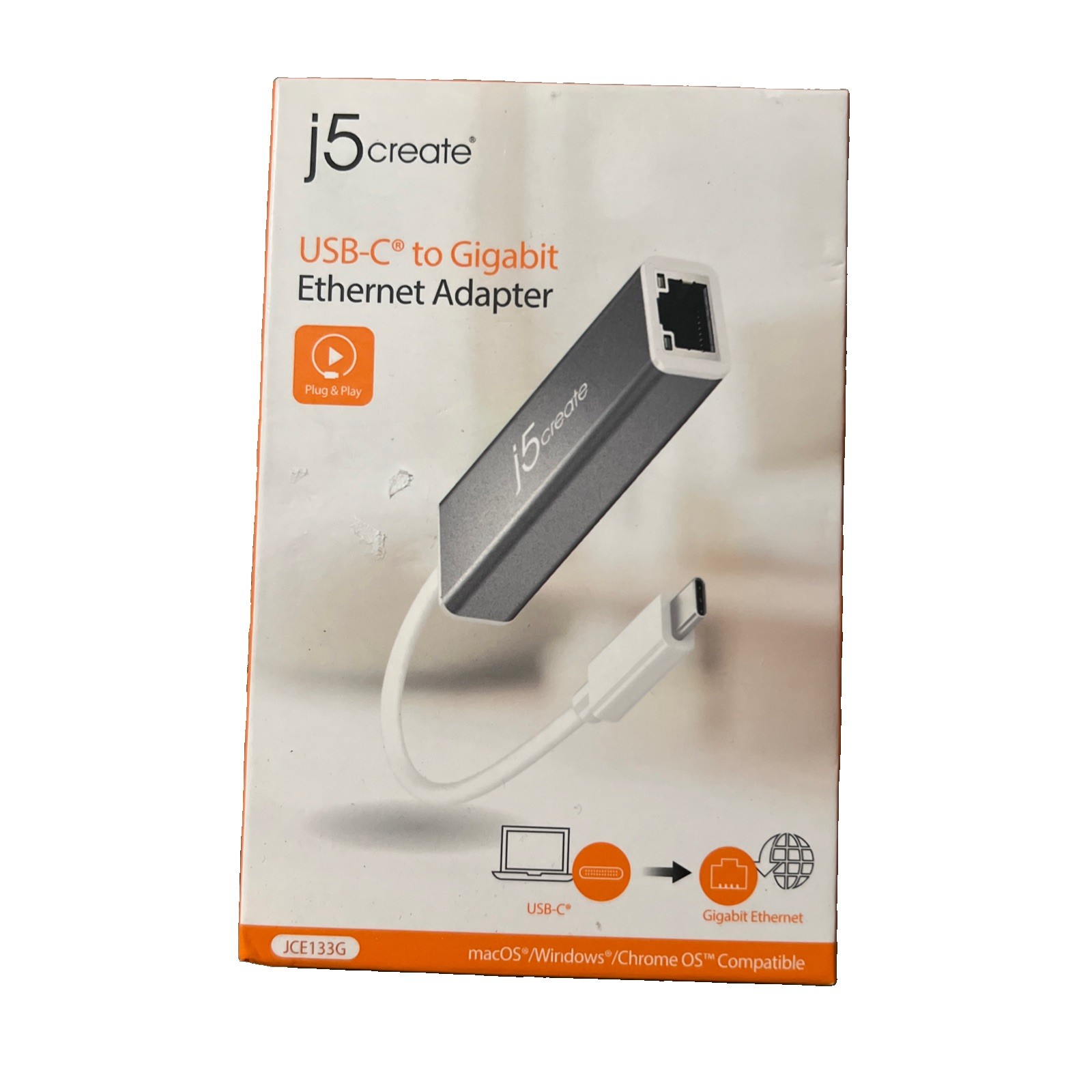 BRAND NEW Genuine j5create USB-C™ to Gigabit Ethernet Adapter (Gray)