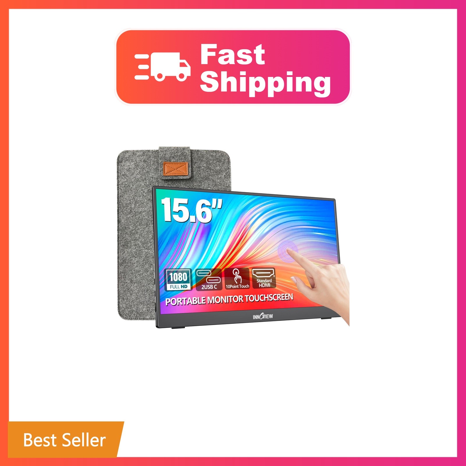 InnoView 15.6" Portable Monitor 60Hz Touchscreen 1080P 10-Point Touch Screen ...