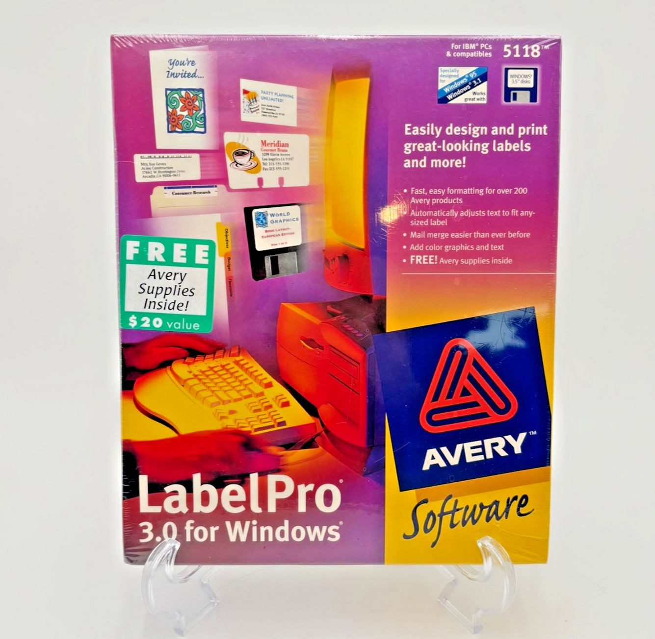 Vtg 1996 Avery LabelPro 3.0 Windows Software 5118 3.5 Floppy Disks New Sealed