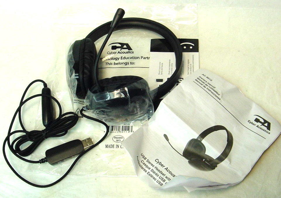 NEW - CYBER ACOUSTICS USB STEREO HEADSET WITH MICROPHONE AC-6012
