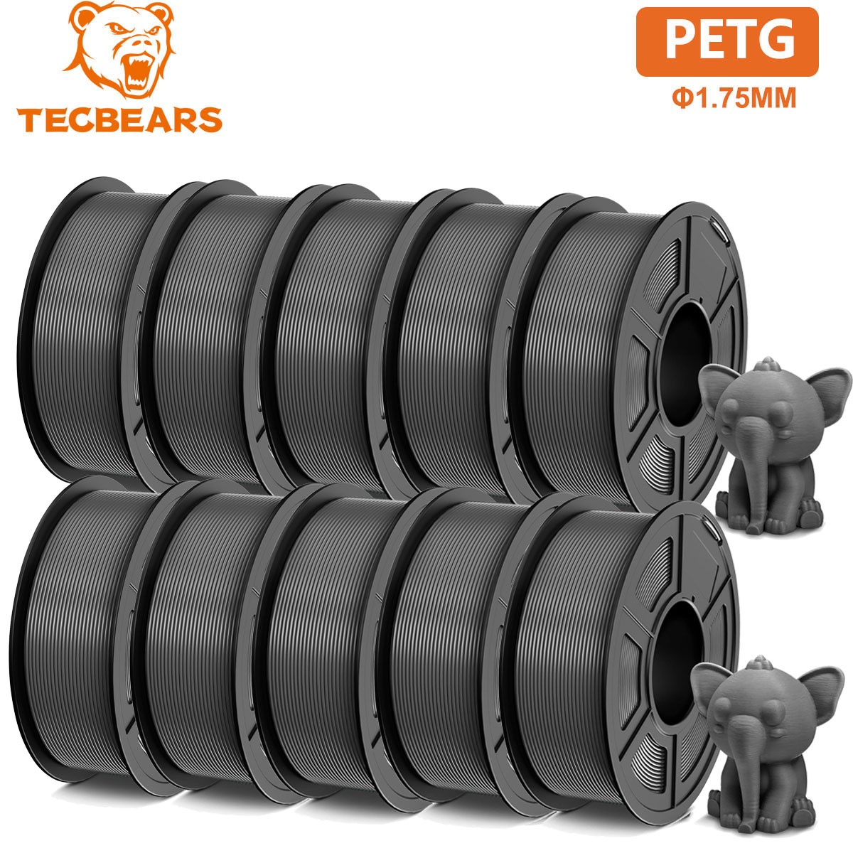 10KG TECBEARS PETG 3D Printer Filament Consumables Gray 1.75mm NO Tangle Neatly