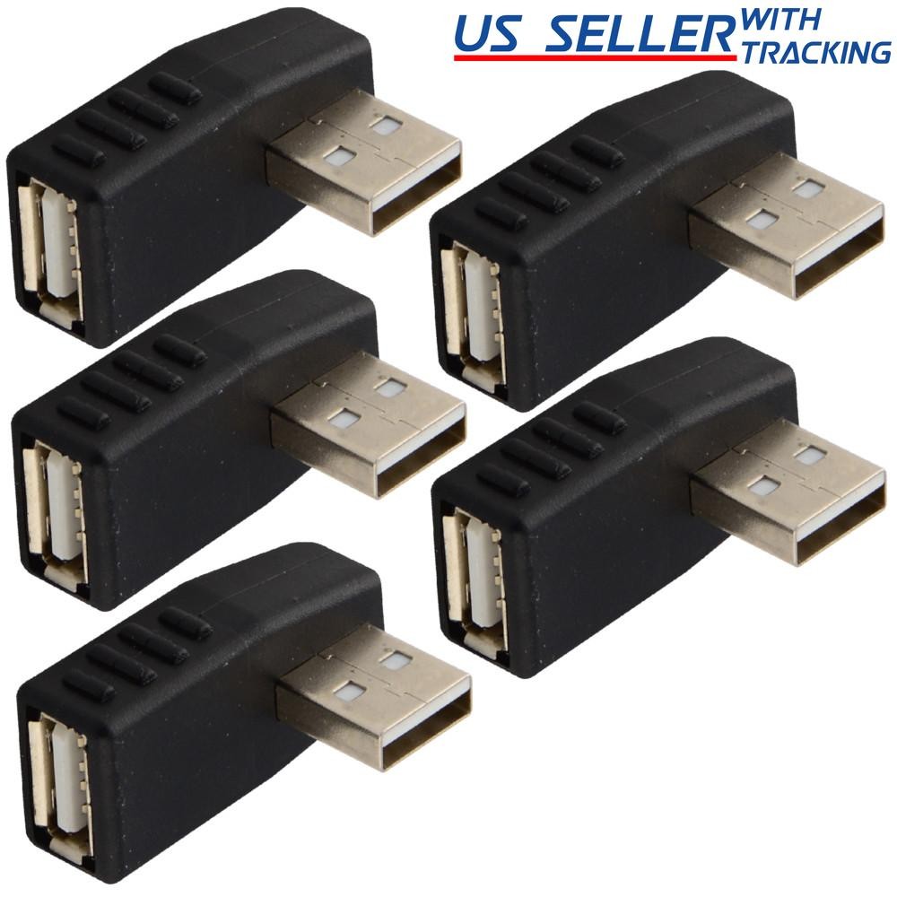(5 Pack) Right Angle USB Male to Left Facing Female Adapter Coupler Connector 5x