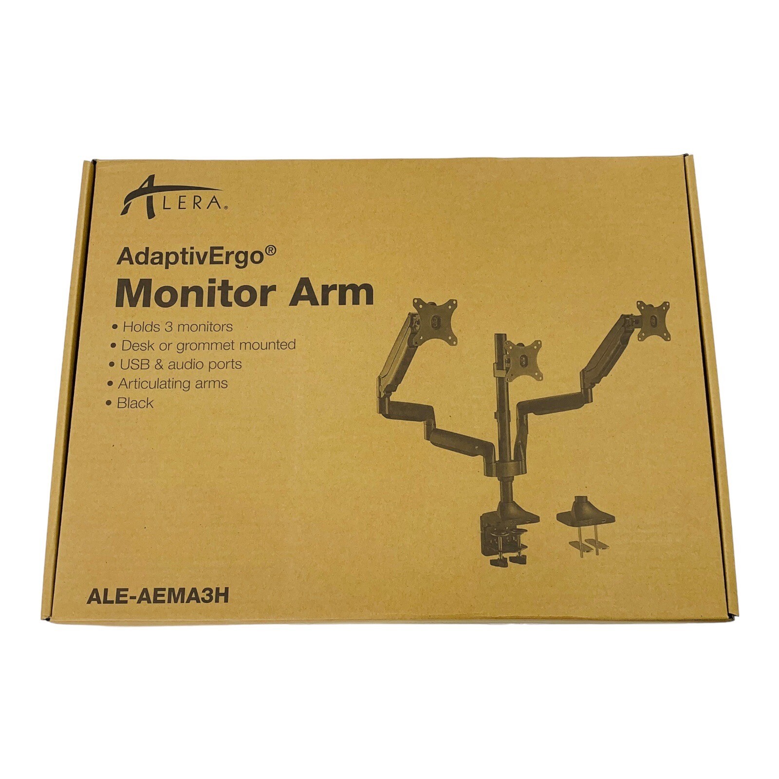 Alera AdaptivErgo Triple Monitor Arm with USB for 32″ Monitors Black 3 Arm