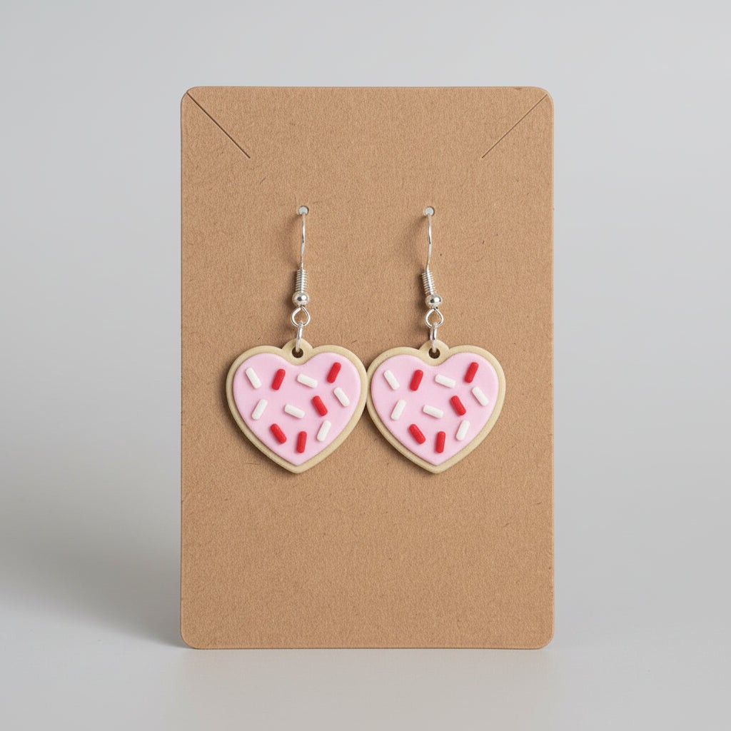3D Printed Heart Cookie Earrings Valentine Jewelry Gift